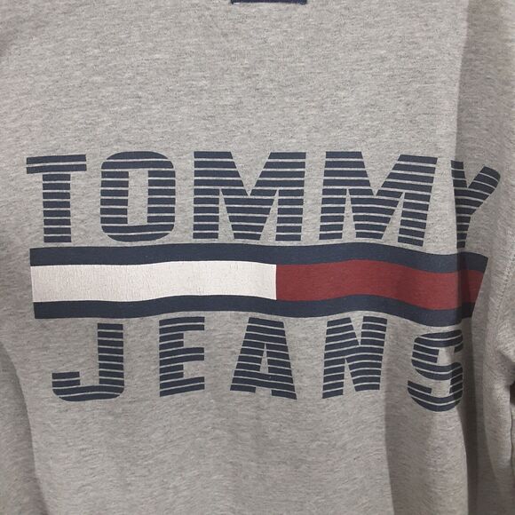 Vtg Tommy Hilfiger Adult Mens L Gray USA Made Crew Neck Sweatshirt Double Sided - Picture 9 of 12